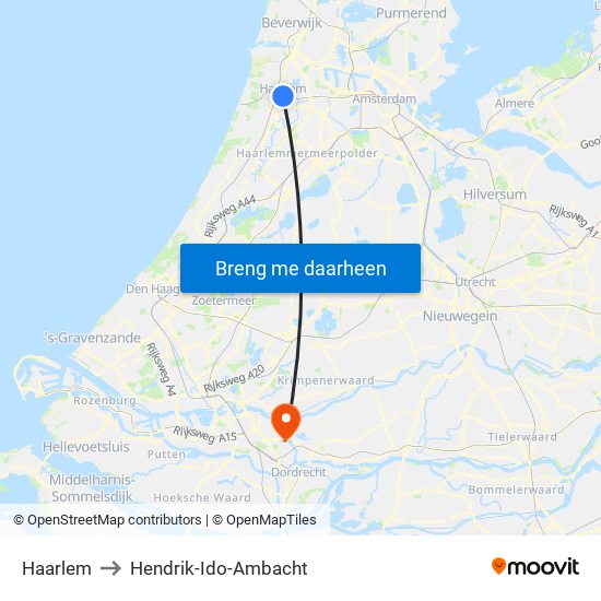 Haarlem to Hendrik-Ido-Ambacht map