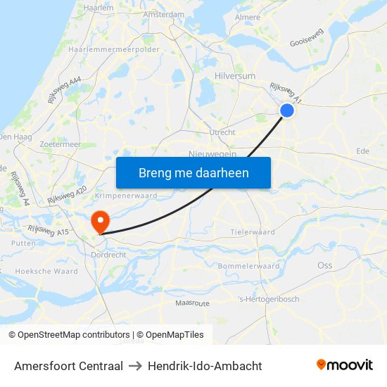Amersfoort Centraal to Hendrik-Ido-Ambacht map
