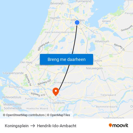 Koningsplein to Hendrik-Ido-Ambacht map