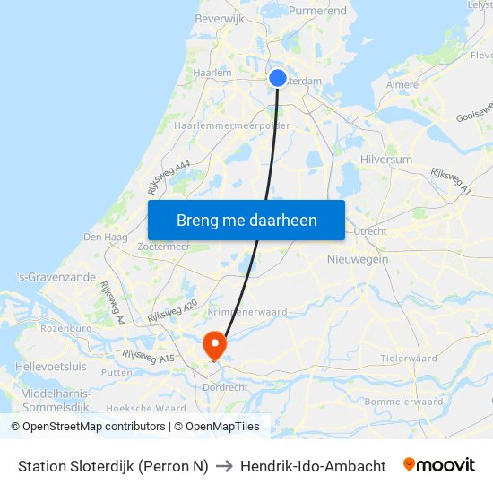 Station Sloterdijk (Perron N) to Hendrik-Ido-Ambacht map