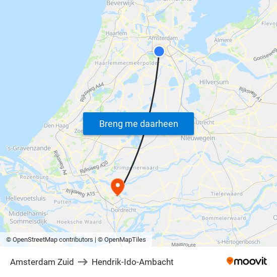Amsterdam Zuid to Hendrik-Ido-Ambacht map