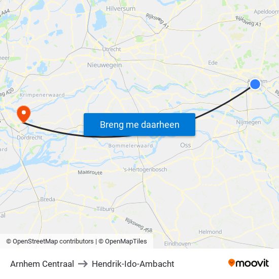 Arnhem Centraal to Hendrik-Ido-Ambacht map