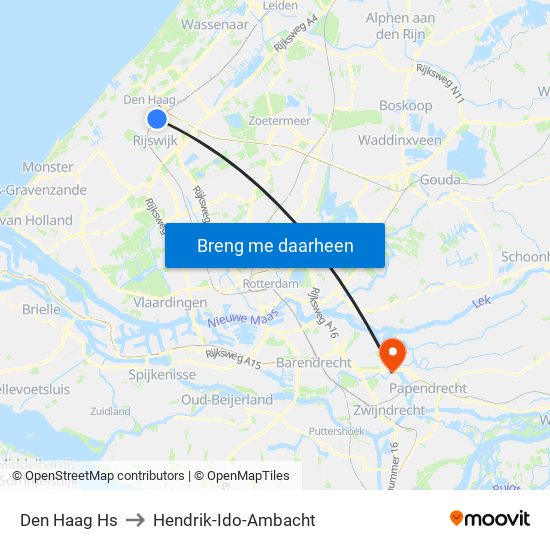 Den Haag Hs to Hendrik-Ido-Ambacht map
