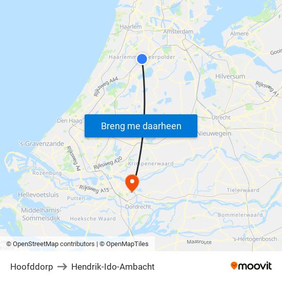 Hoofddorp to Hendrik-Ido-Ambacht map