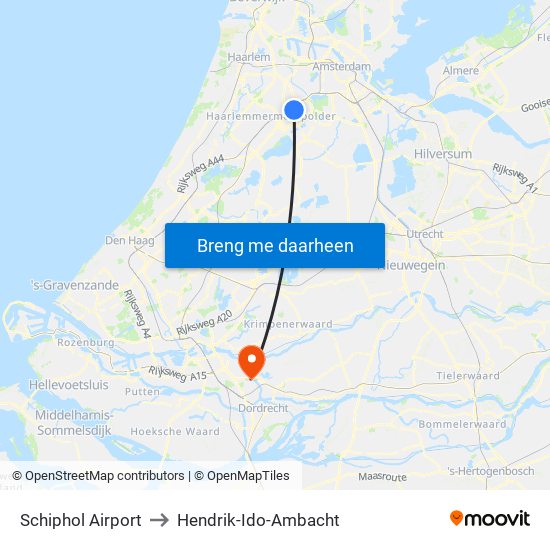 Schiphol Airport to Hendrik-Ido-Ambacht map