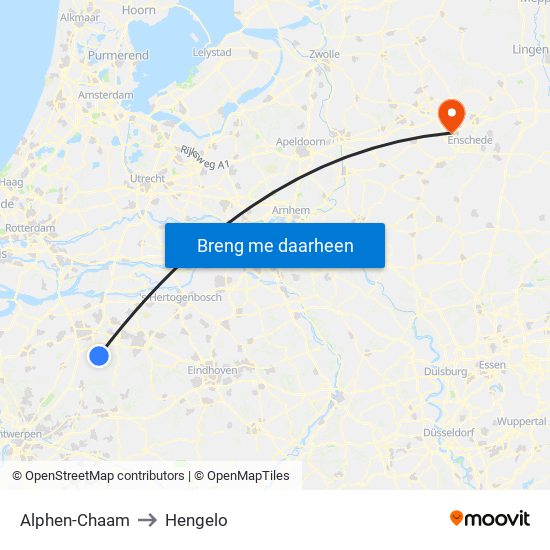 Alphen-Chaam to Hengelo map