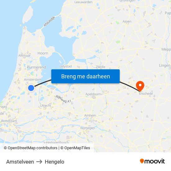 Amstelveen to Hengelo map