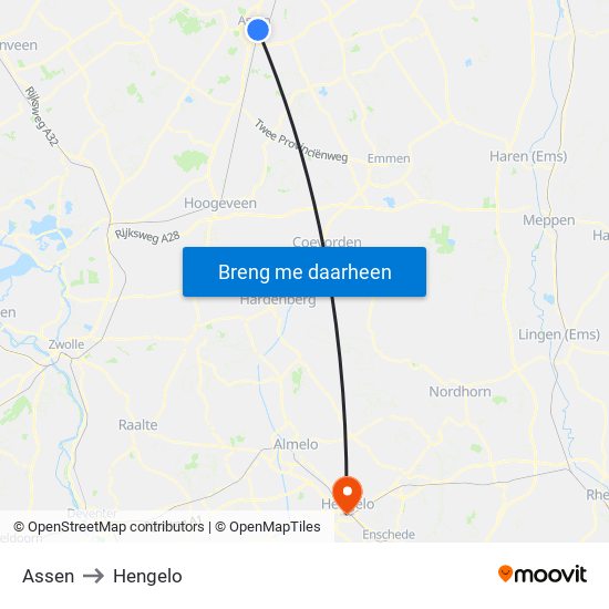Assen to Hengelo map