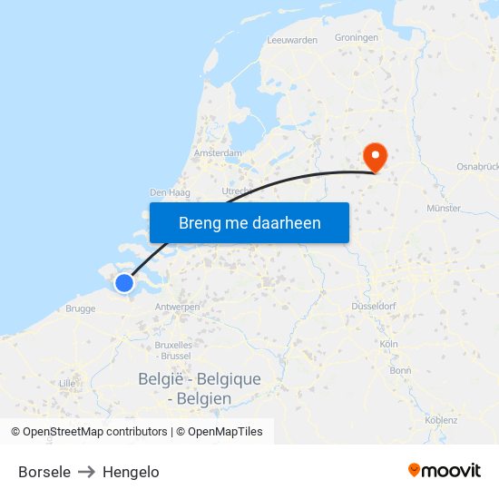 Borsele to Hengelo map