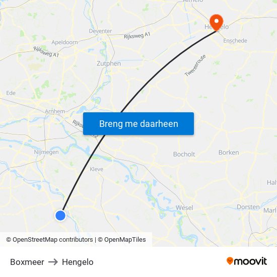 Boxmeer to Hengelo map