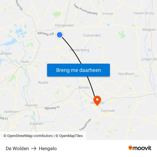 De Wolden to Hengelo map