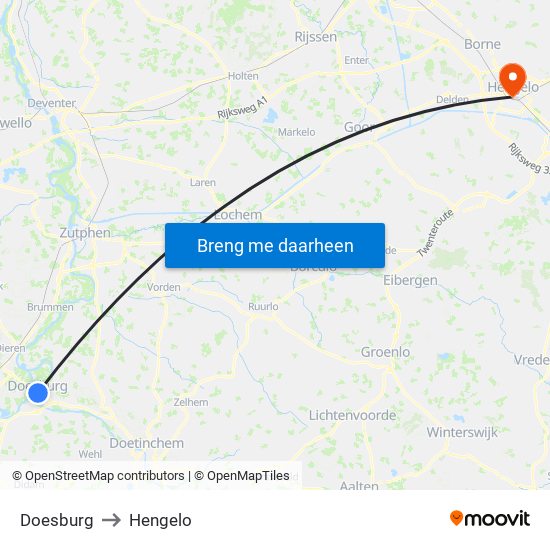 Doesburg to Hengelo map