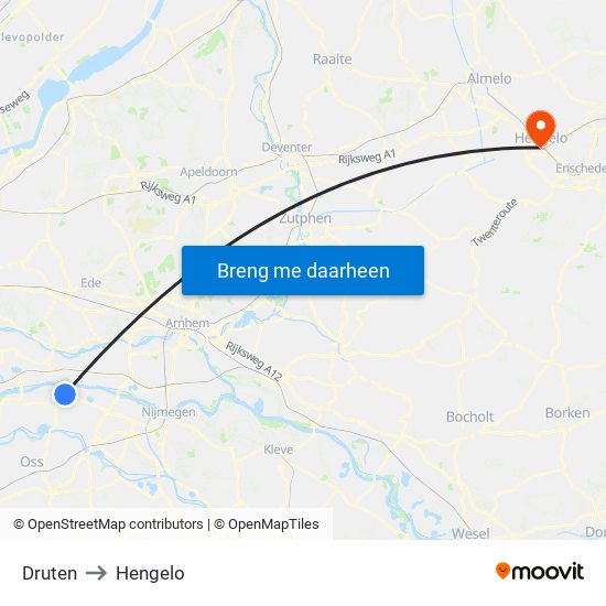 Druten to Hengelo map