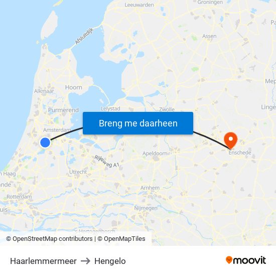 Haarlemmermeer to Hengelo map