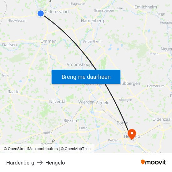 Hardenberg to Hengelo map
