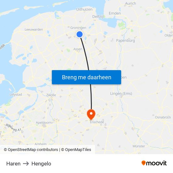 Haren to Hengelo map