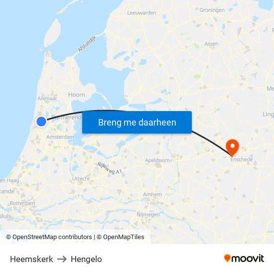 Heemskerk to Hengelo map