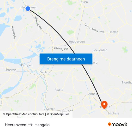 Heerenveen to Hengelo map