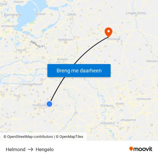 Helmond to Hengelo map