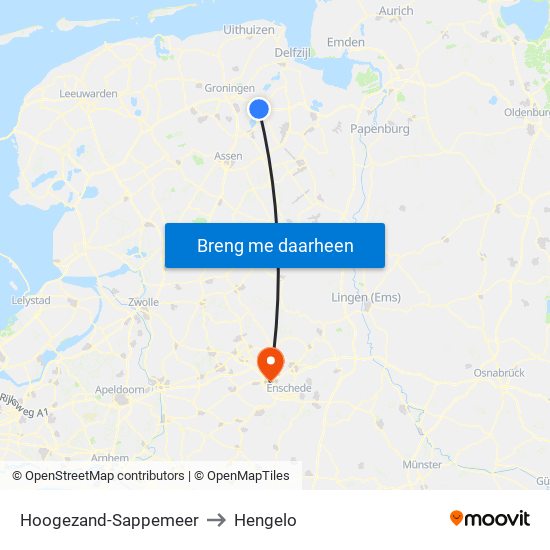 Hoogezand-Sappemeer to Hengelo map