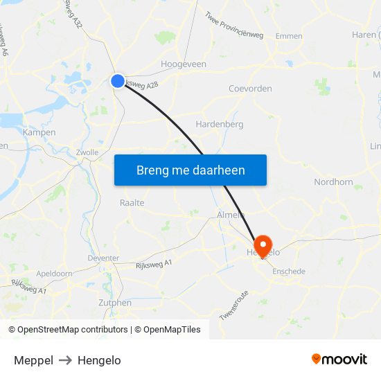 Meppel to Hengelo map