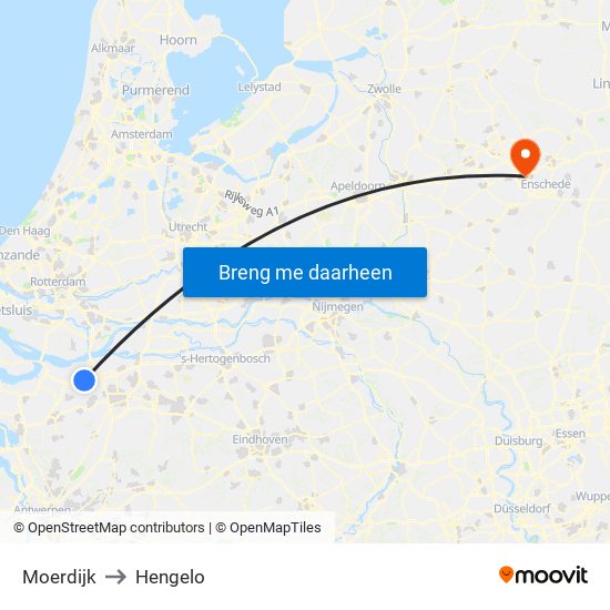 Moerdijk to Hengelo map