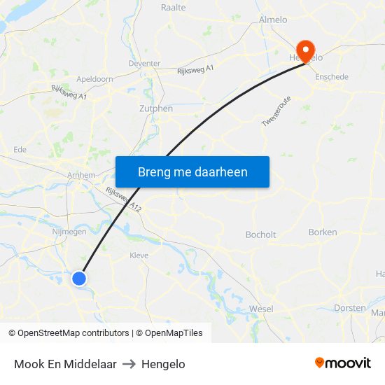 Mook En Middelaar to Hengelo map