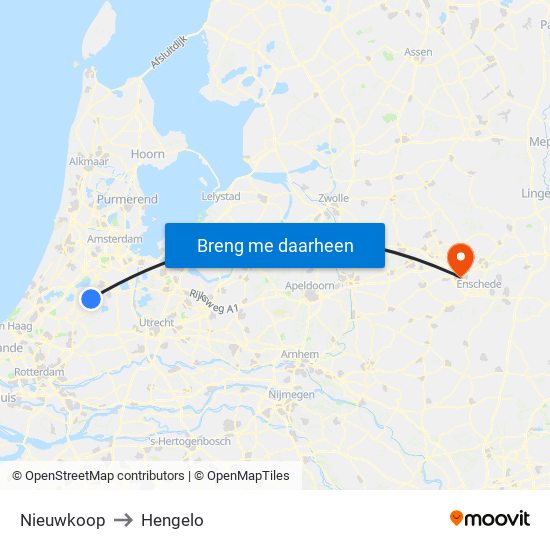 Nieuwkoop to Hengelo map