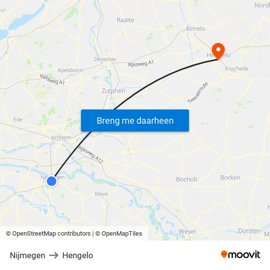 Nijmegen to Hengelo map