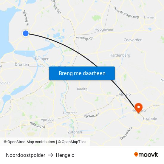 Noordoostpolder to Hengelo map