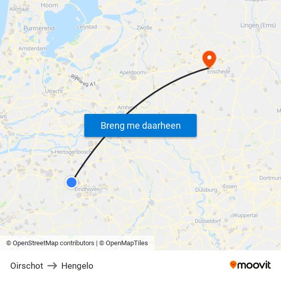 Oirschot to Hengelo map