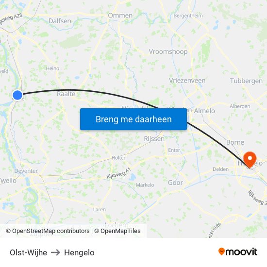 Olst-Wijhe to Hengelo map