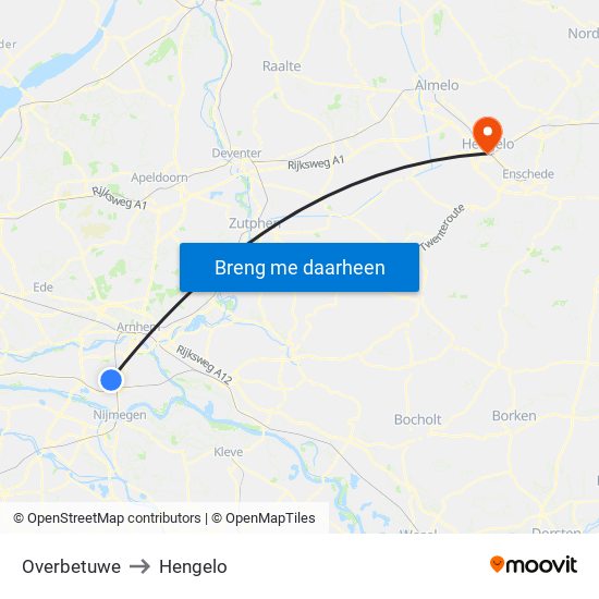 Overbetuwe to Hengelo map