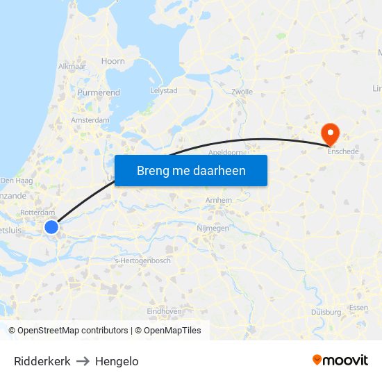 Ridderkerk to Hengelo map