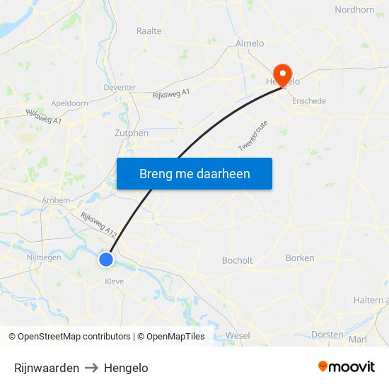 Rijnwaarden to Hengelo map