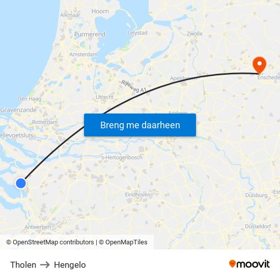 Tholen to Hengelo map