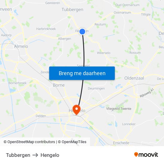 Tubbergen to Hengelo map