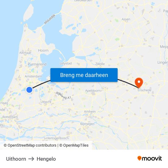 Uithoorn to Hengelo map