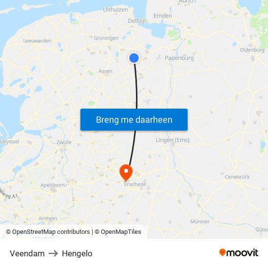 Veendam to Hengelo map