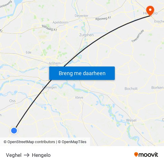 Veghel to Hengelo map