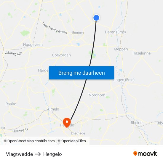 Vlagtwedde to Hengelo map