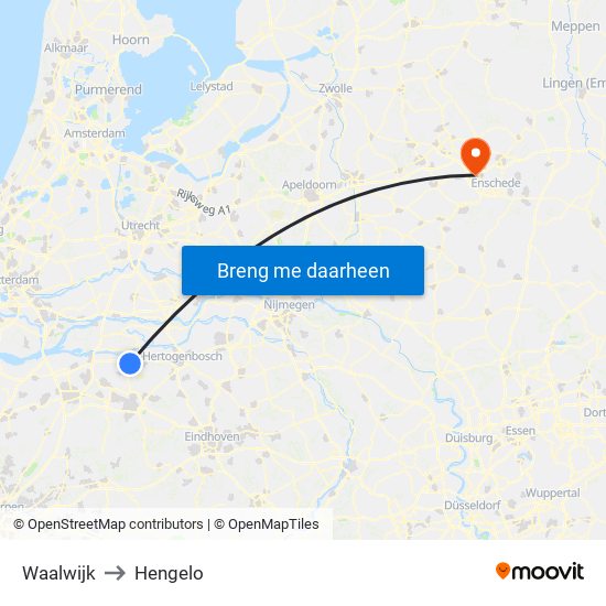 Waalwijk to Hengelo map