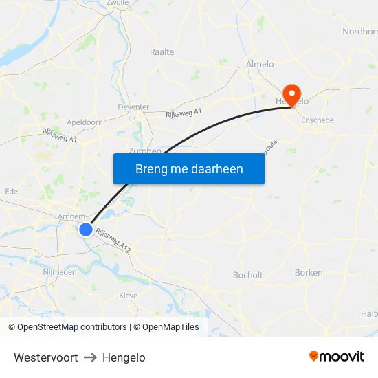 Westervoort to Hengelo map