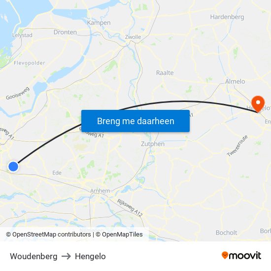 Woudenberg to Hengelo map