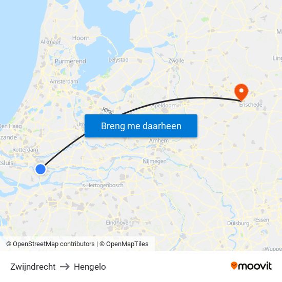 Zwijndrecht to Hengelo map