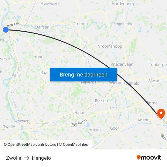 Zwolle to Hengelo map