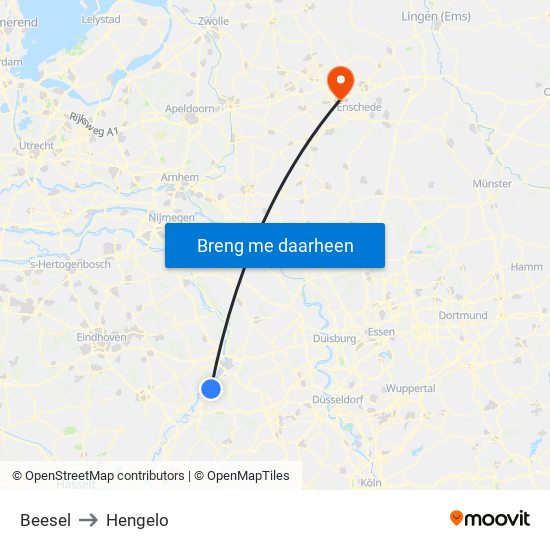 Beesel to Hengelo map