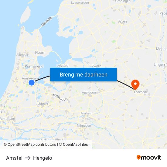 Amstel to Hengelo map