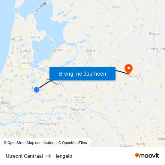 Utrecht Centraal to Hengelo map