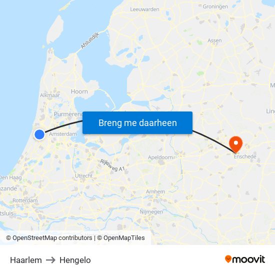 Haarlem to Hengelo map